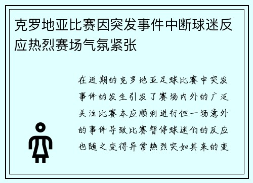 克罗地亚比赛因突发事件中断球迷反应热烈赛场气氛紧张